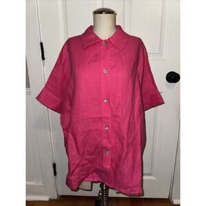 Christopher Calvin Hot Pink Linen Button Up Blouse Collared Size L Lagenlook Box